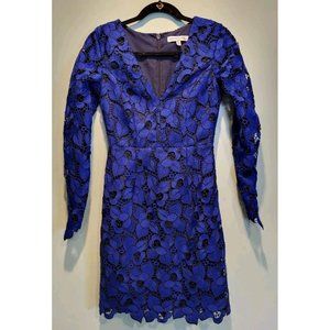 Dress The Population Katherine Blue Black Embroidered Lace Long Sleeve Dress XS